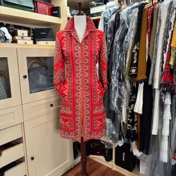 Biya Jackets & Blazers - Biya Red Silk Printed Coat Size Extra Small